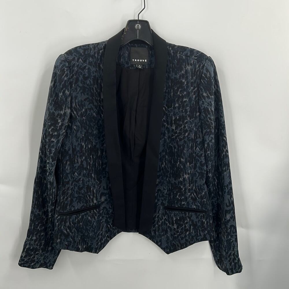 Trouve Women's Blue & Black Print Lined Open Front Blazer Jacket Size Small